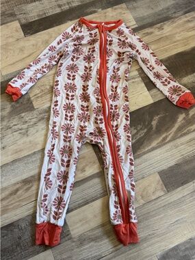 Kids bamboo retro print Floral Zip up pajamas in rust and Cream 18/24 months